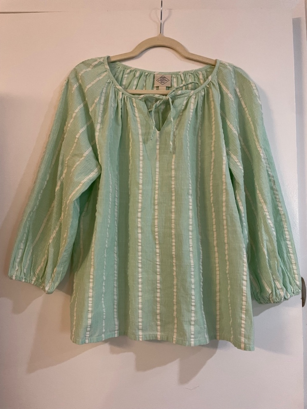 St. John's Bay Mint Green and White Striped Peasant Tunic in 100% Cotton
